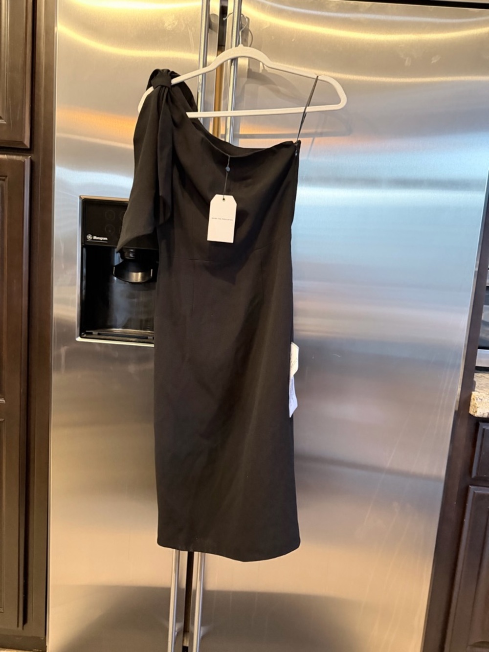 Dress the Population One-Shoulder Black Dress with Bow Accent